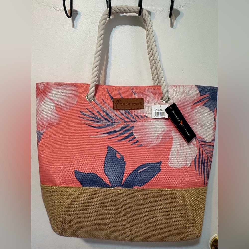 Margaritaville Coral Floral Tote with Rope Handles - Picture 14 of 15